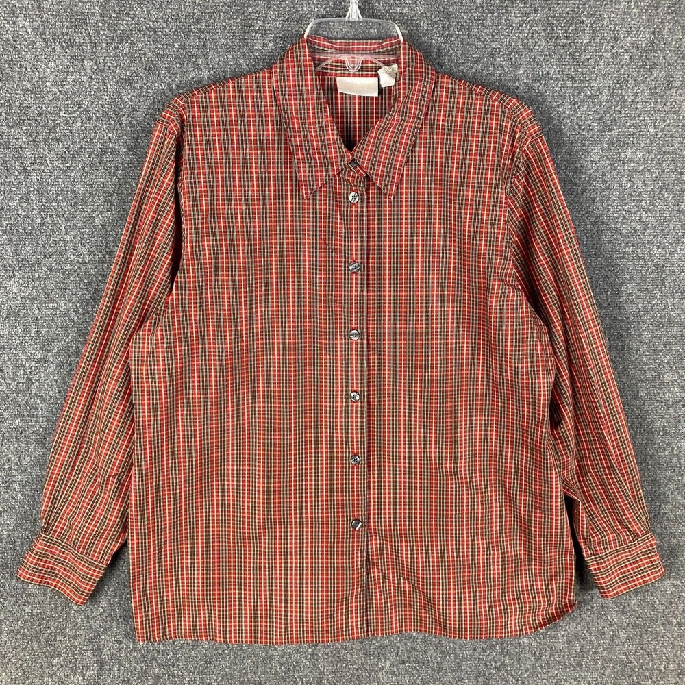 Elisabeth Button Up Top Women's Size 14 100%‎ Cotton Long Sleeve Plaid
